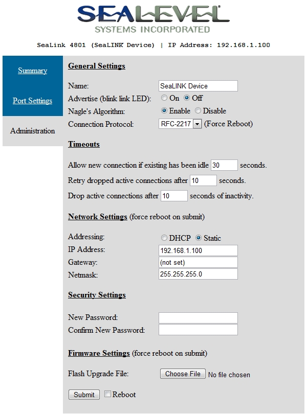 SeaLINK Web-Based Firmware Update