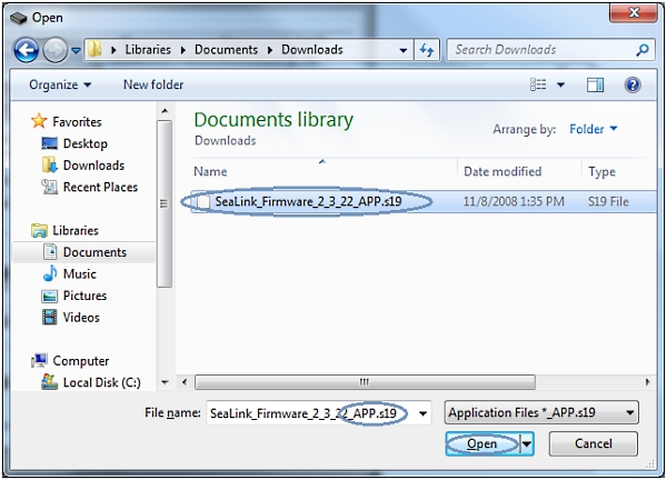 SeaLINK Locate the Firmware File