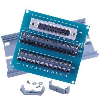 Terminal Block Kit - DB25 Female to 25 Screw Terminals, 6" Snap Track and DIN-Rail Mounting Clips