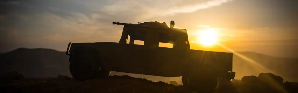 A hummer in profile against a sunset