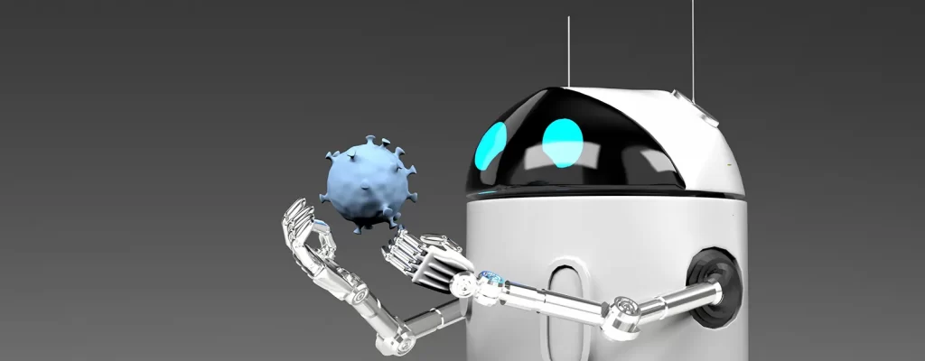Graphic of a nano robot holding a virus