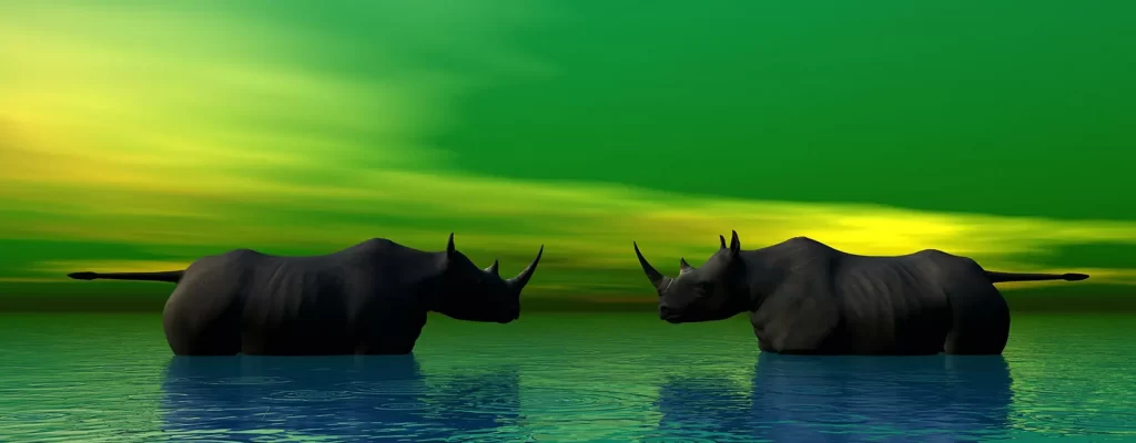 2 rhinoceroses looking at each other