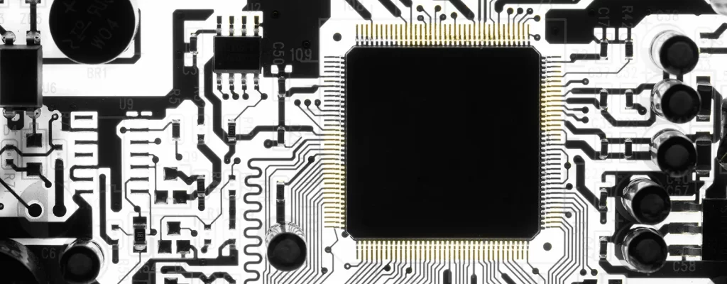 Microprocessor on a white circuit board