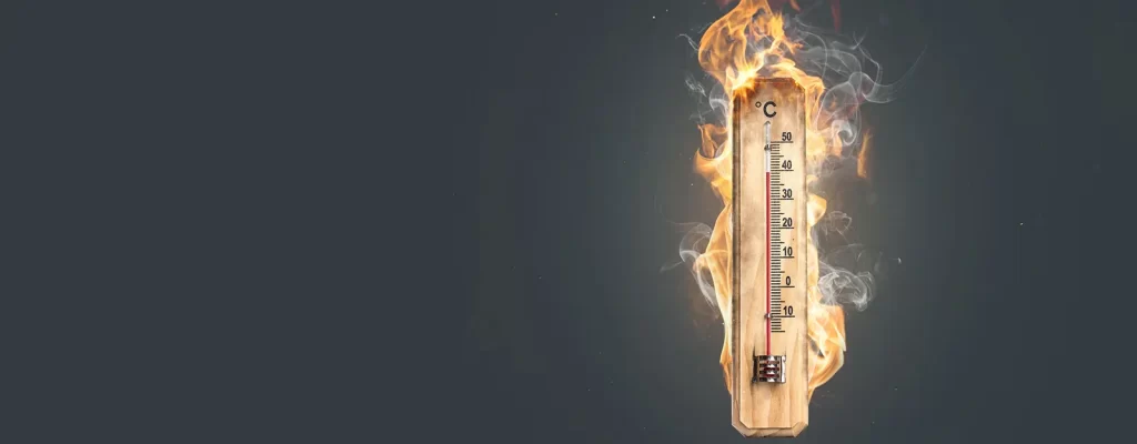 A thermometer at around 40 degrees C on fire