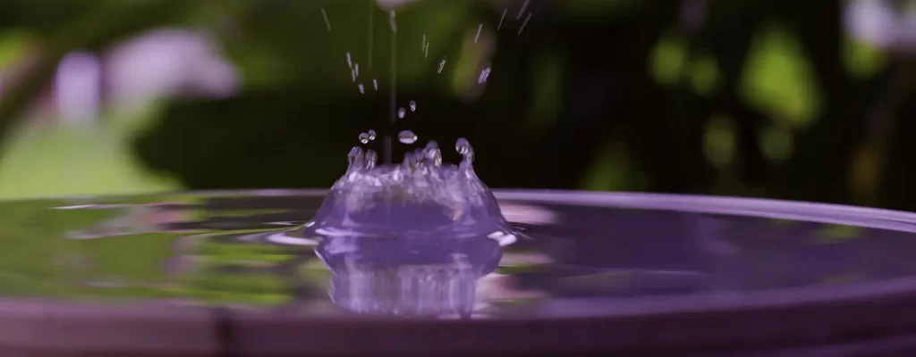 A raindrop landing in a standing pool of water