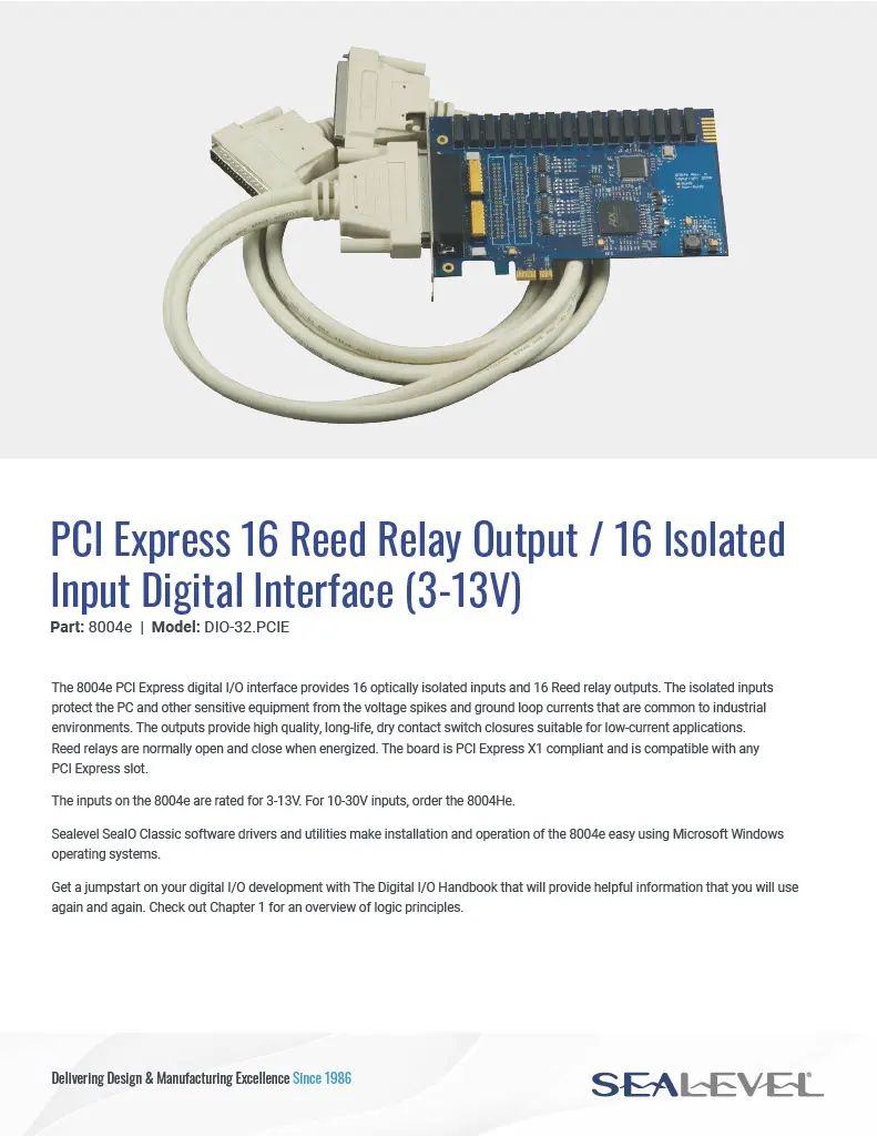 Sealevel PCI Express 16 Reed Relay Output Datasheet